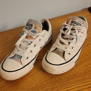 Women's White Converse All Star with multi color Tounge size 6